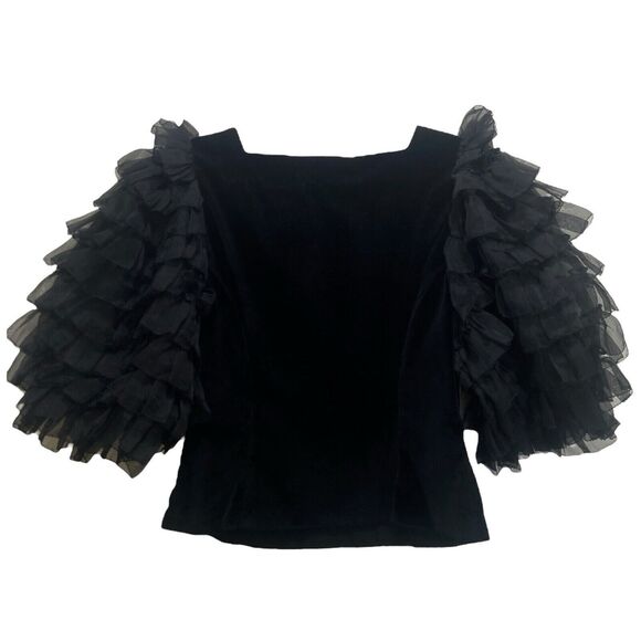 NWT Doen Heirloom Clarette Velvet Ruffle Top in Black Size XS - Picture 9 of 11